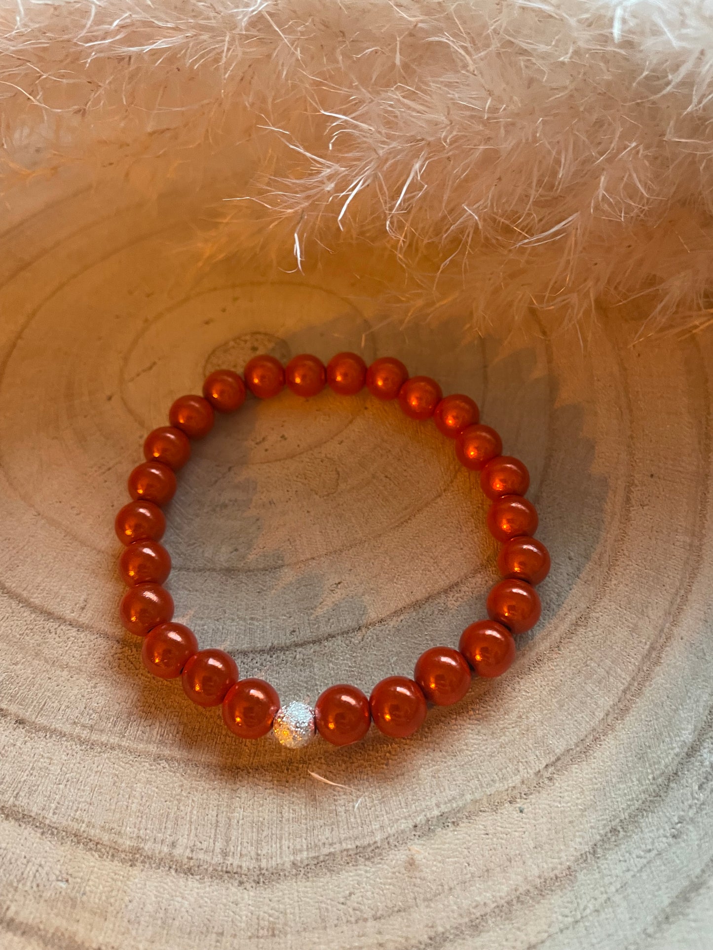 Miracle Armband 8mm „Orange/Glitzerperle“