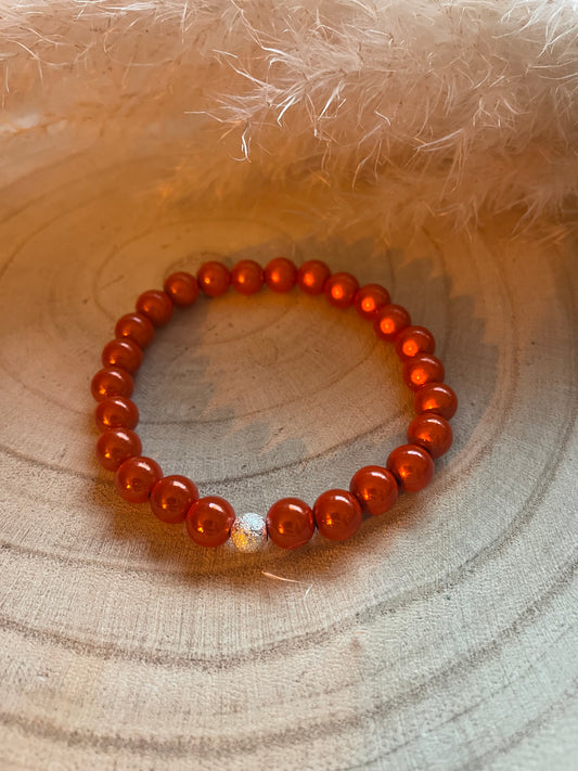 Miracle Armband 8mm „Orange/Glitzerperle“