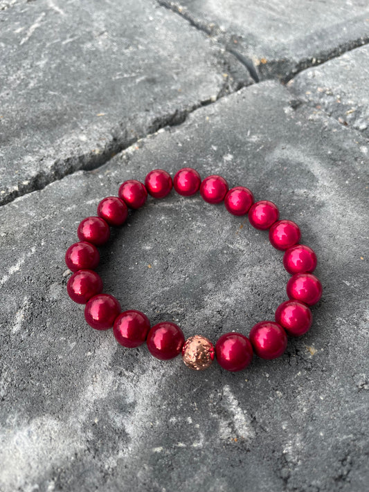 Magic Pearls Armband „10mm“ - Dark Pink / Roségold